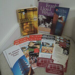 FRANK LLOYD WRIGHT ARCHITECTURE TOUR BROCHURES + BOOKS + Stickers LOT OF 15